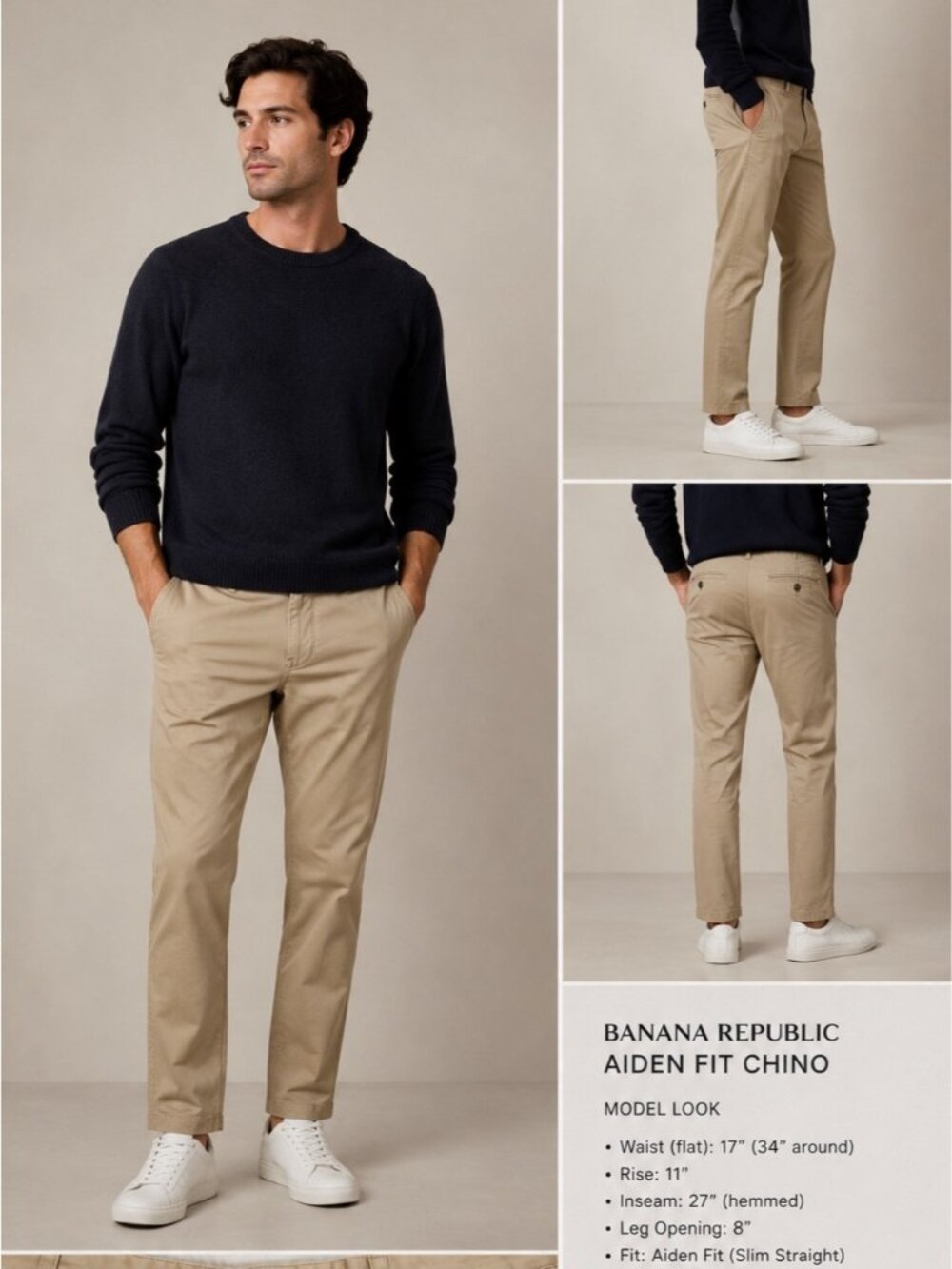 Banana Republic Aiden Fit Cotton Khaki Chino Pants Men 36x30 Slim Straight